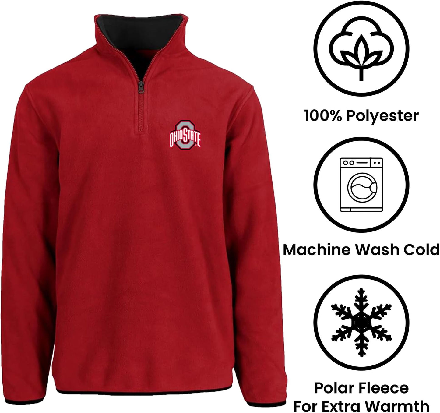 Men's Ohio State Buckeyes Quarter Zip Fleece Pullover Long Sleeve Shirt
