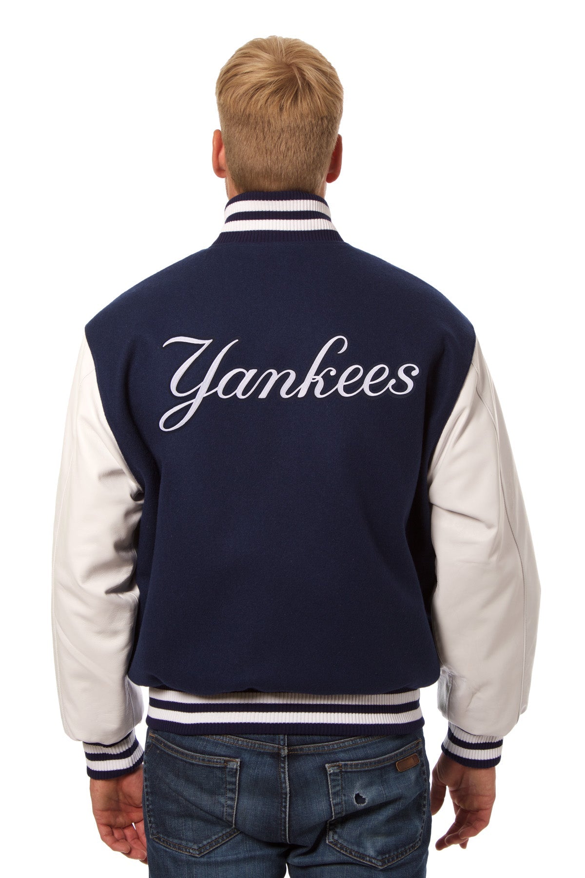 New York Yankees Embroidered Wool and Leather Jacket