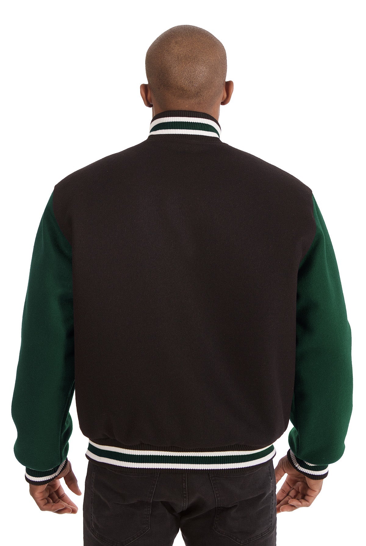 All-Wool Varsity Jacket in Black and Green