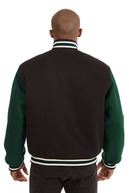 All-Wool Varsity Jacket in Black and Green
