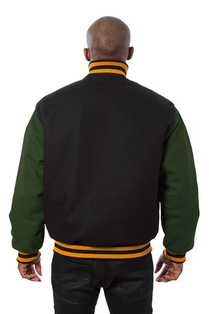 All-Wool Varsity Jacket in Black and Green