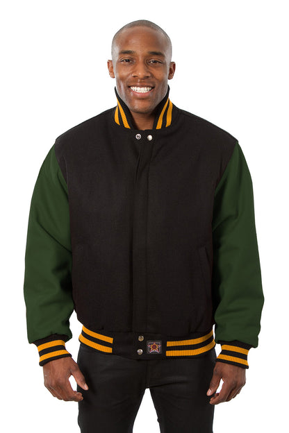 All-Wool Varsity Jacket in Black and Green