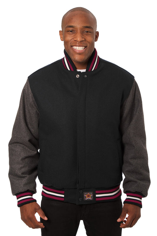 All-Wool Varsity Jacket in Black and Gray