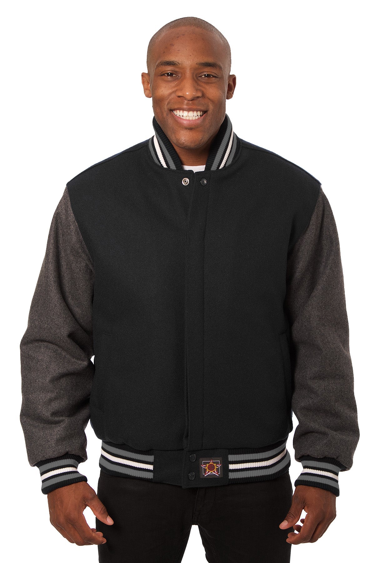 All-Wool Varsity Jacket in Black and Gray