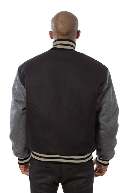 All-Wool Varsity Jacket in Black and Gray