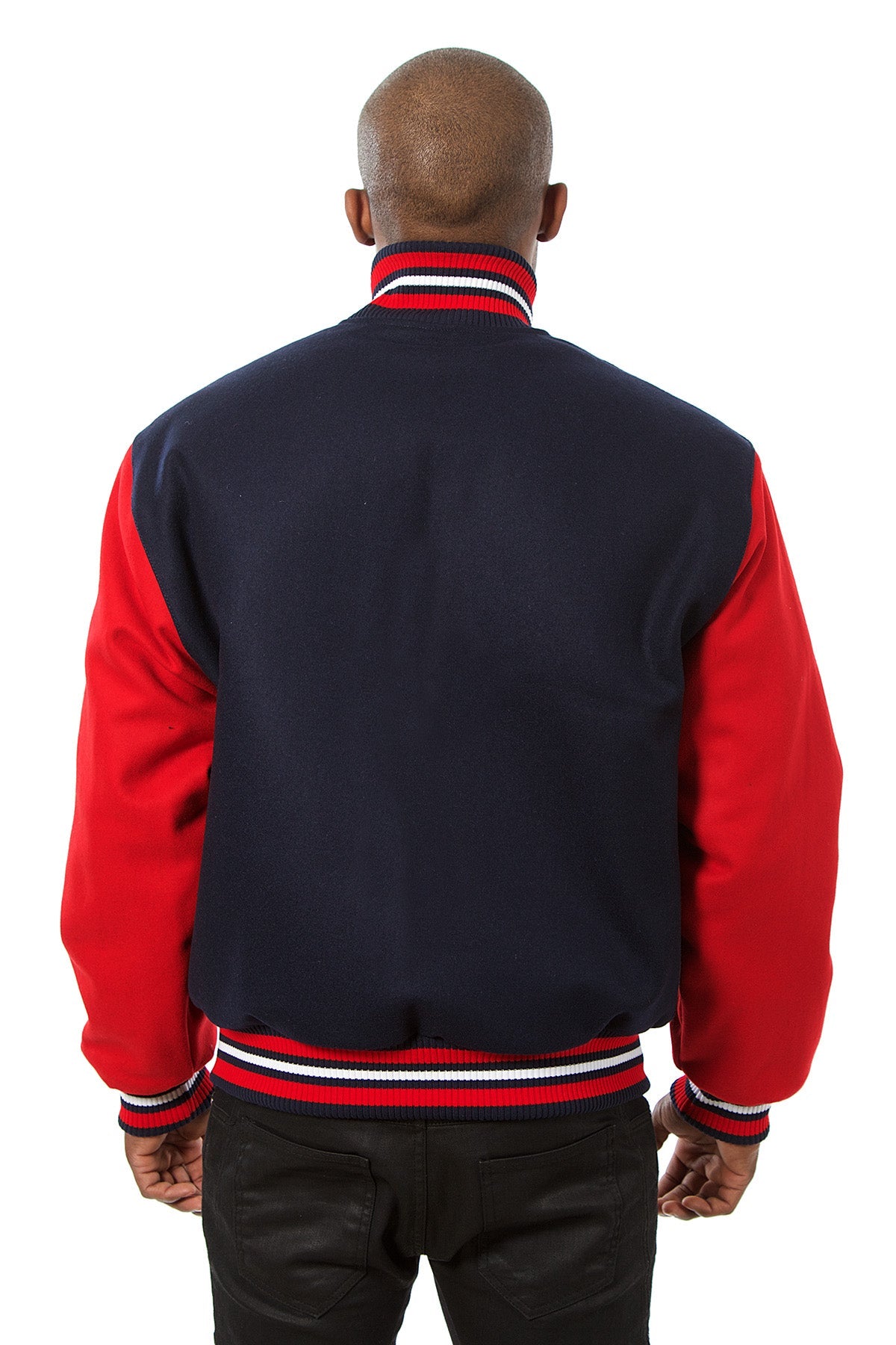 All-Wool Varsity Jacket in Navy and Red