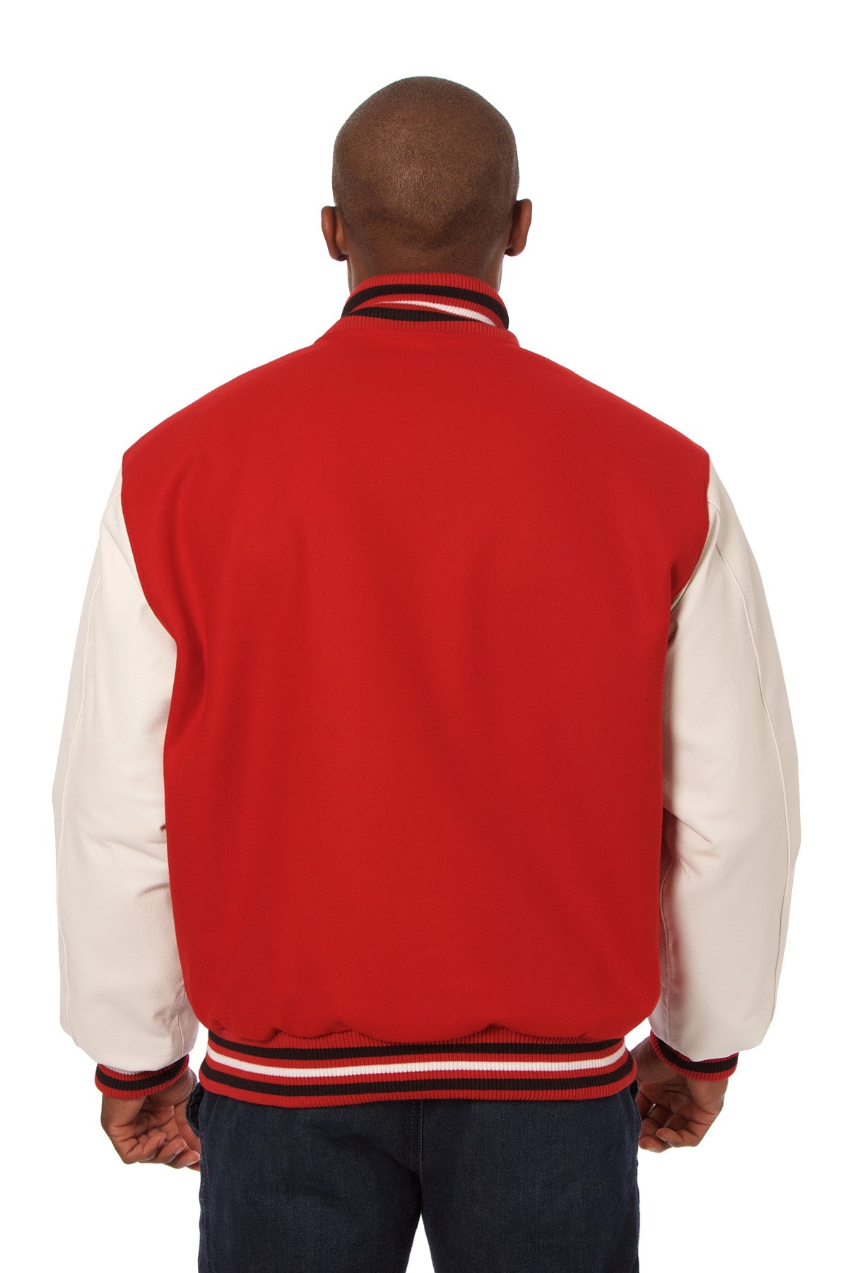 Wool and Leather Varsity Jacket in Red and White