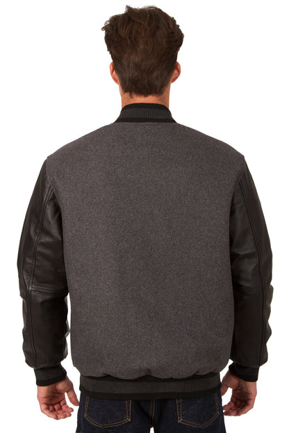 Wool and Leather Reversible Jacket in Charcoal-Black