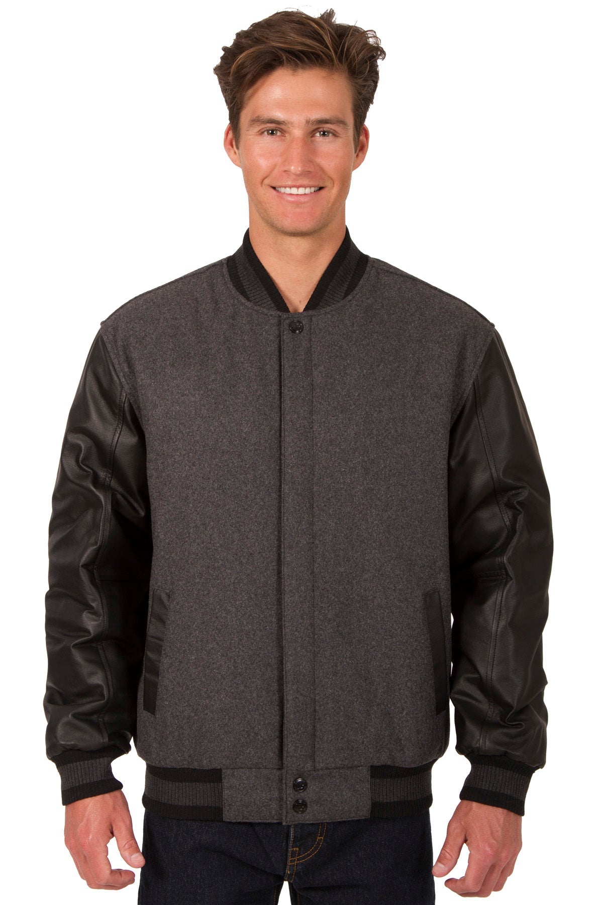 Wool and Leather Reversible Jacket in Charcoal-Black