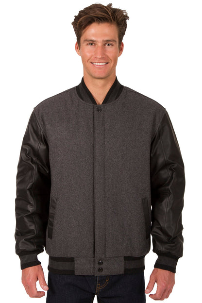 Wool and Leather Reversible Jacket in Charcoal-Black