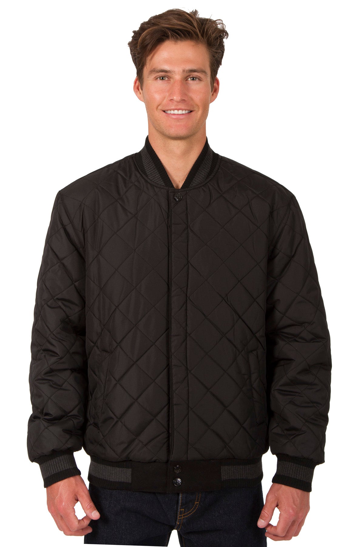 Wool and Leather Reversible Jacket in Charcoal-Black