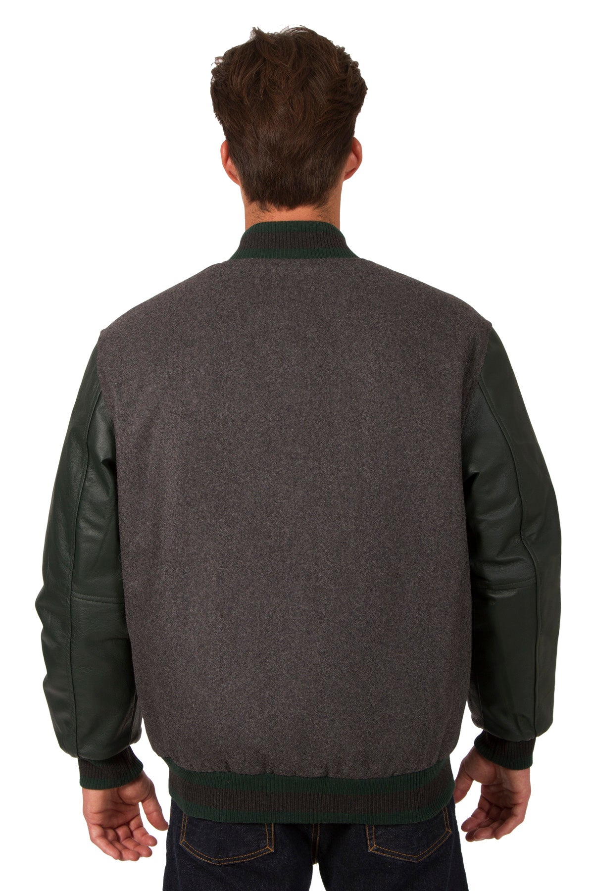 Wool and Leather Reversible Jacket in Charcoal-Green