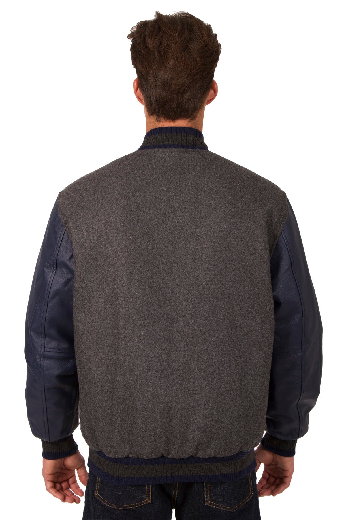 Wool and Leather Reversible Jacket in Charcoal-Navy