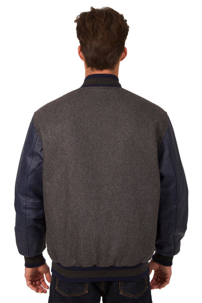 Wool and Leather Reversible Jacket in Charcoal-Navy