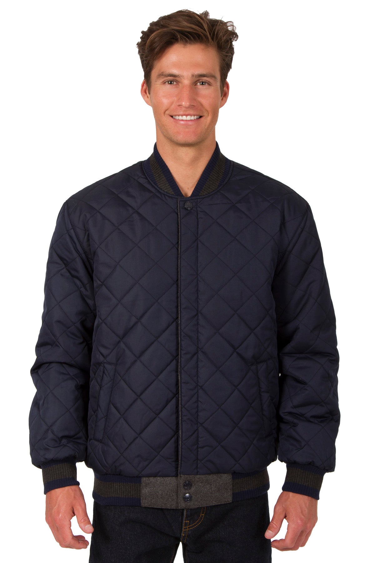 Wool and Leather Reversible Jacket in Charcoal-Navy