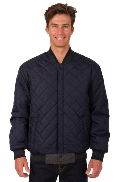 Wool and Leather Reversible Jacket in Charcoal-Navy