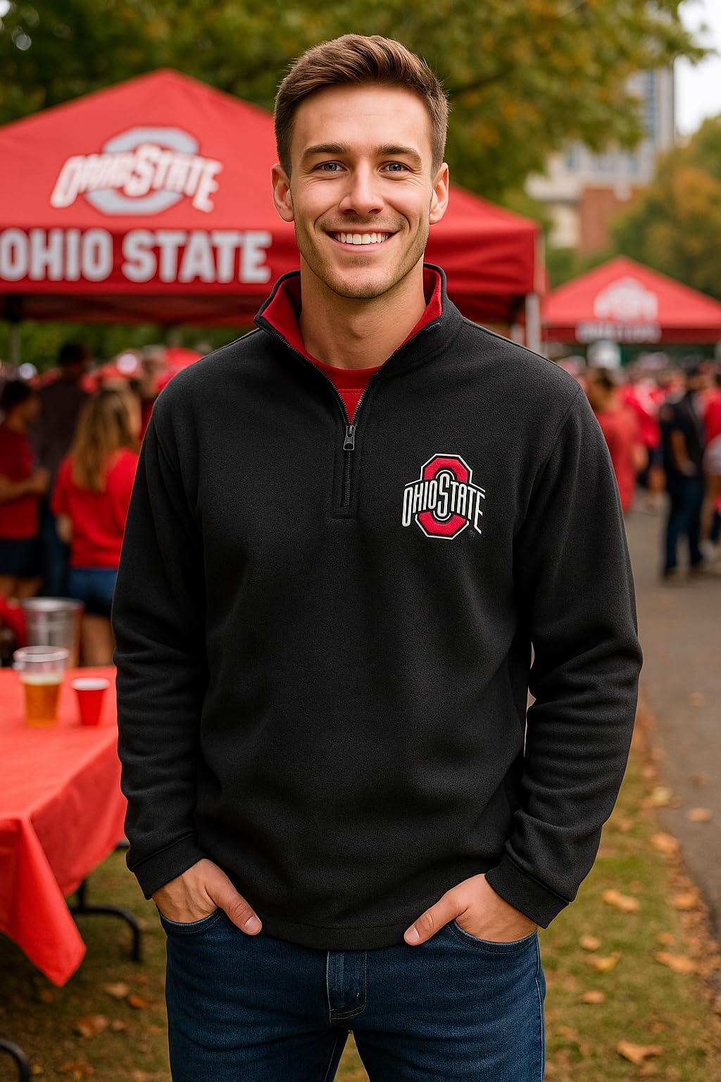 Men's Ohio State Buckeyes Quarter Zip Fleece Pullover Long Sleeve Shirt