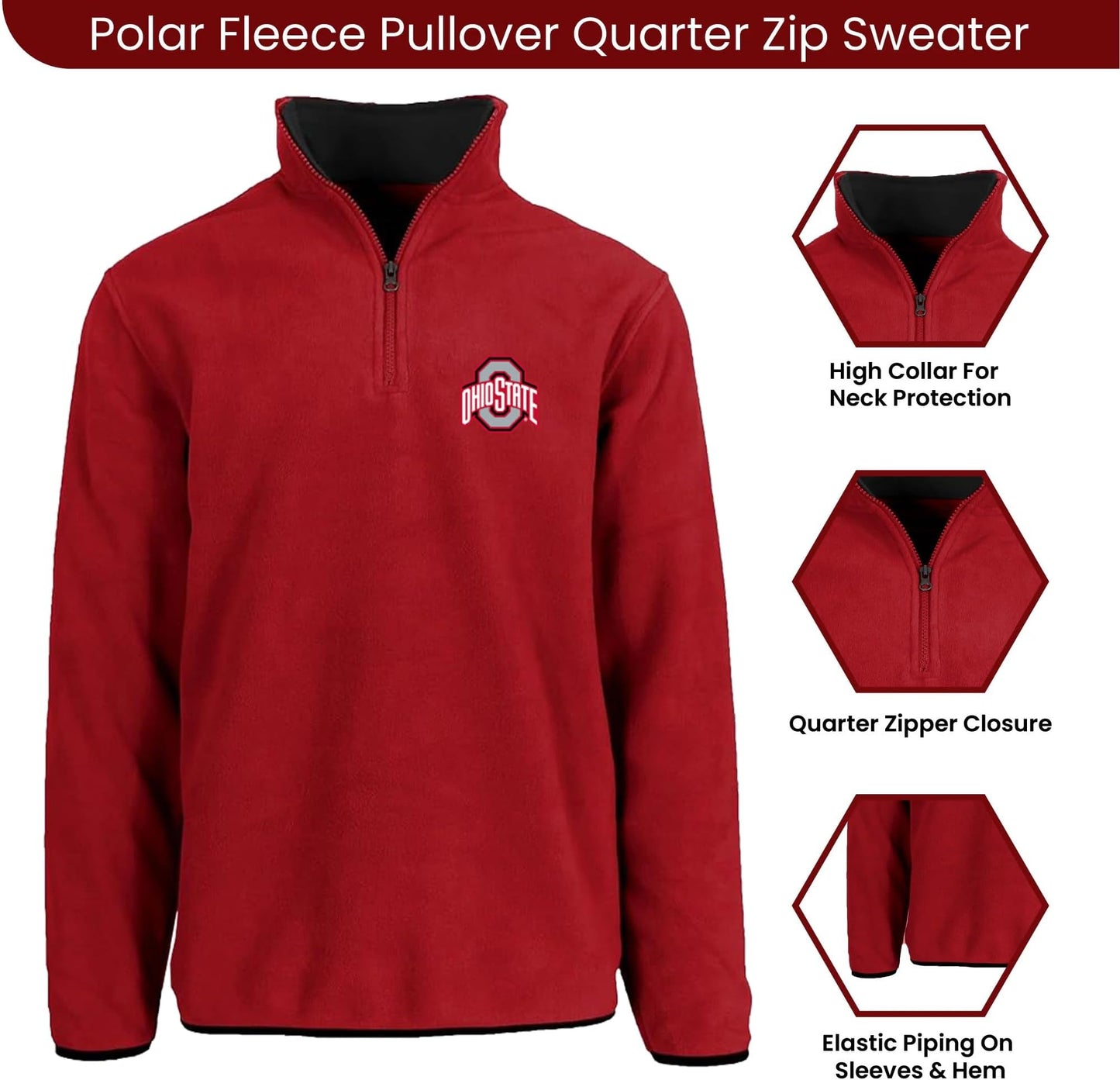 Men's Ohio State Buckeyes Quarter Zip Fleece Pullover Long Sleeve Shirt