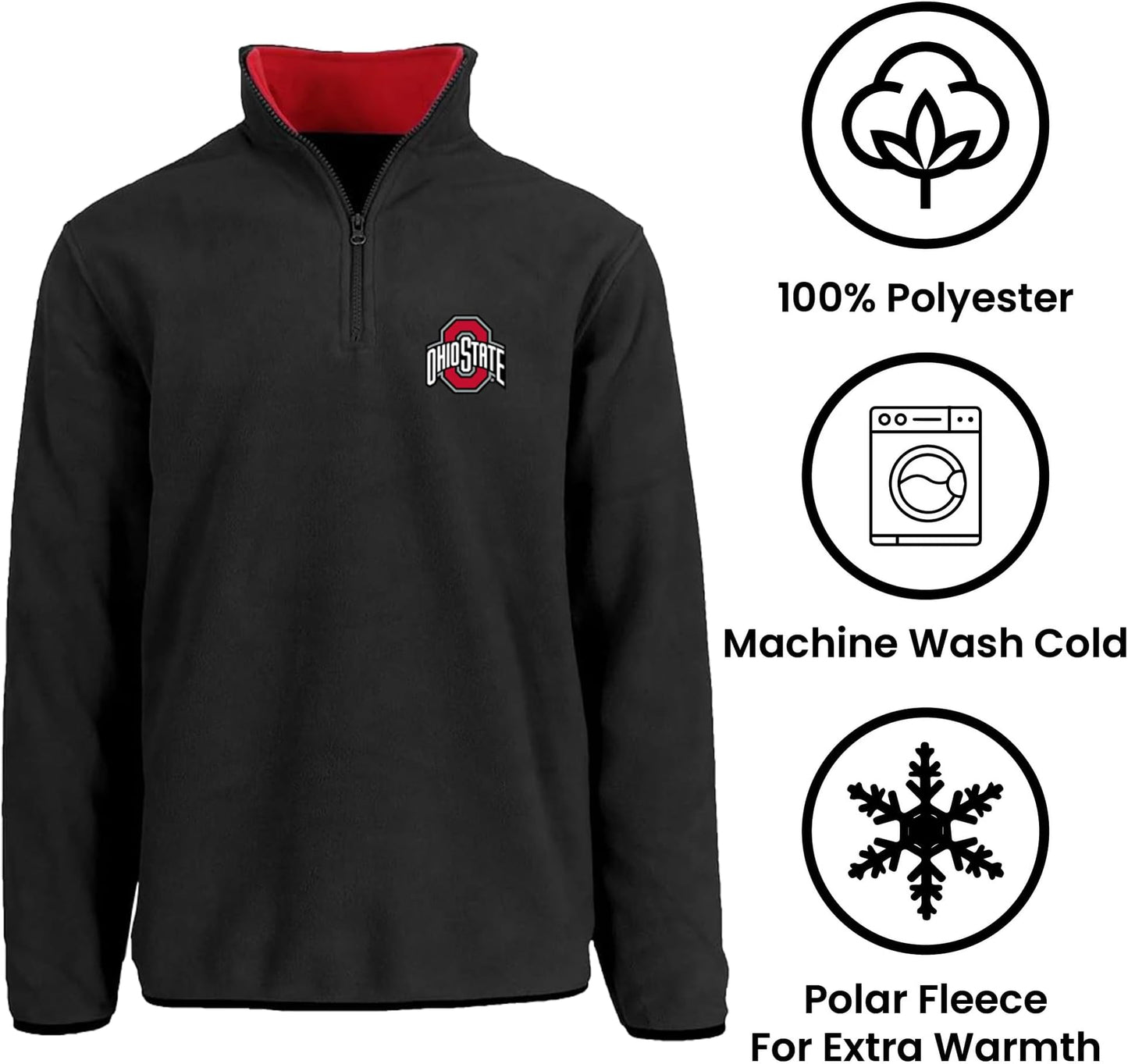 Men's Ohio State Buckeyes Quarter Zip Fleece Pullover Long Sleeve Shirt