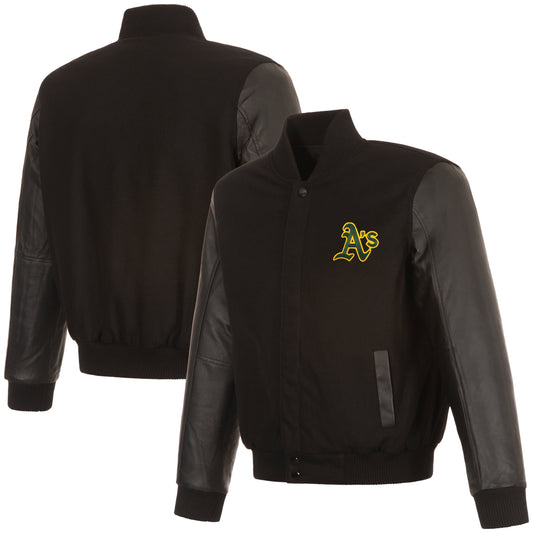 Athletics Reversible Wool and Leather Jacket