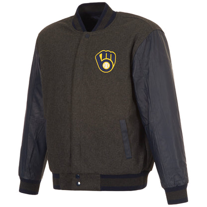 Milwaukee Brewers Reversible Wool and Leather Jacket