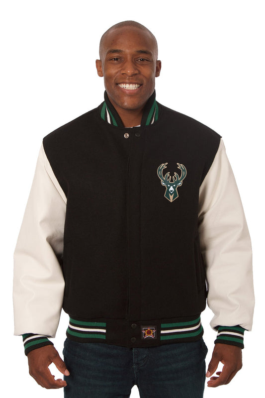 Milkwaukee Bucks Embroidered Wool and Leather Jacket