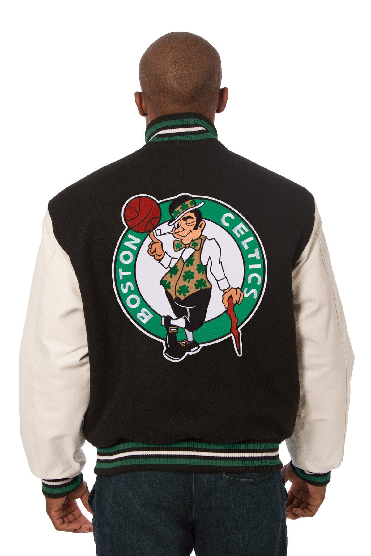 Boston Celtics Embroidered Wool and Leather Jacket