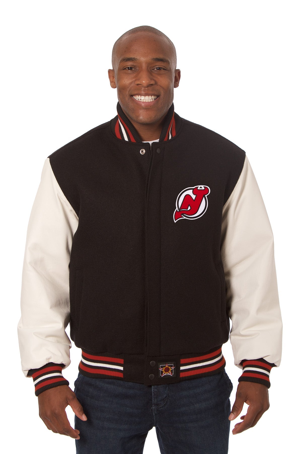 New Jersey Devils Embroidered Wool and Leather Jacket