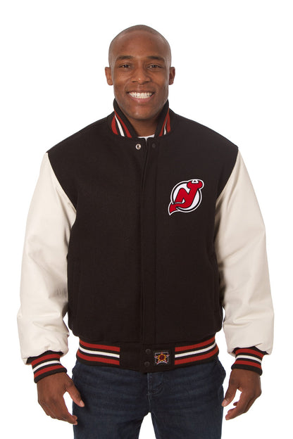 New Jersey Devils Embroidered Wool and Leather Jacket