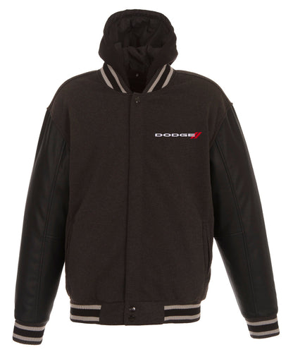 Dodge Hooded Reversible Fleece Jacket with Faux Leather Sleeves