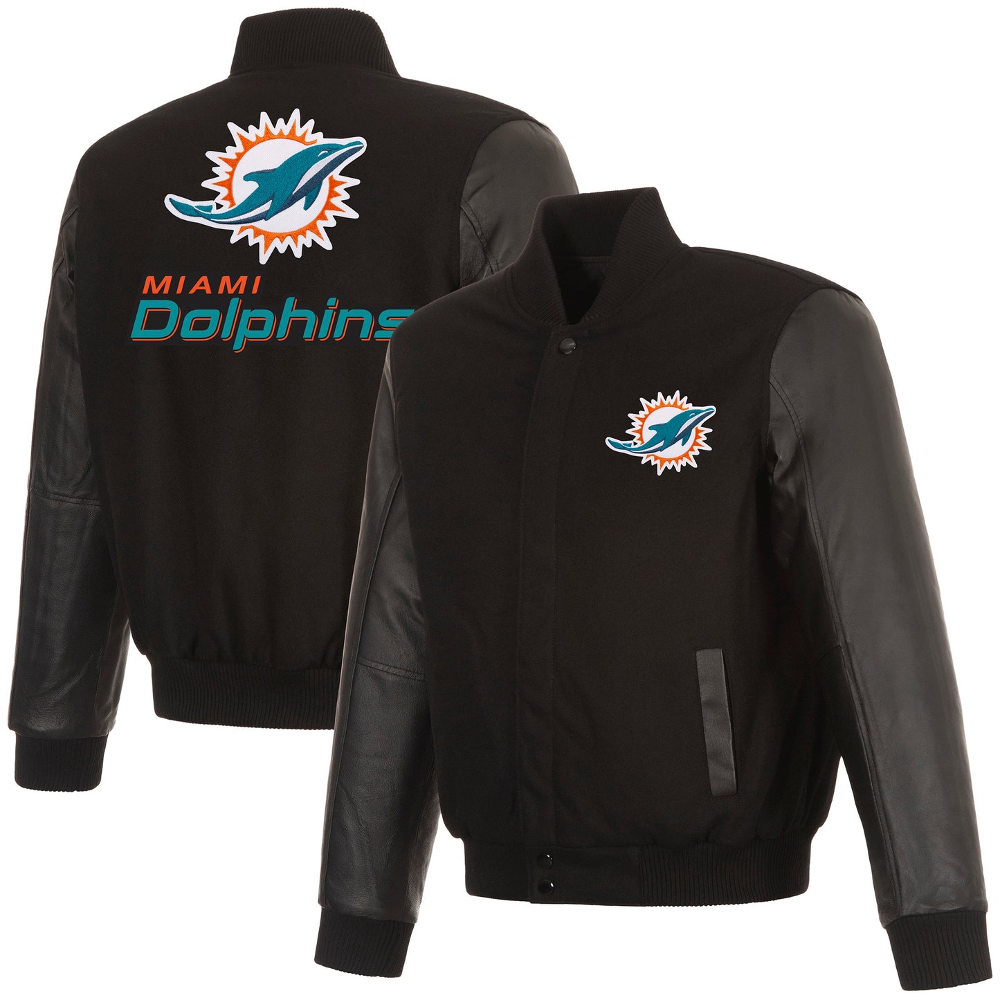 Miami Dolphins Reversible Wool and Leather Jacket