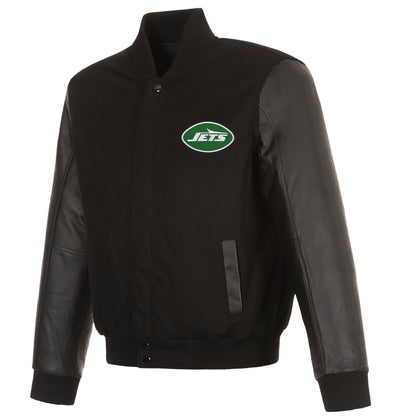 New York Jets Reversible Wool and Leather Jacket