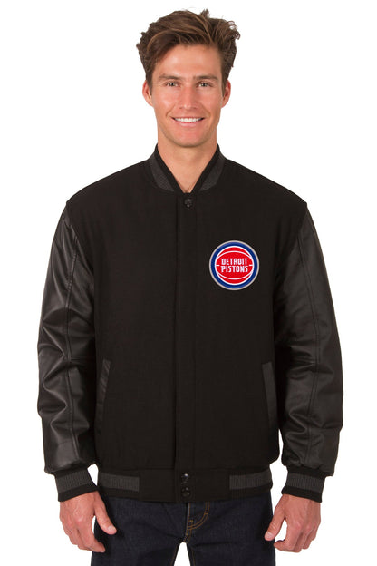 Detroit Pistons Reversible Wool and Leather Jacket