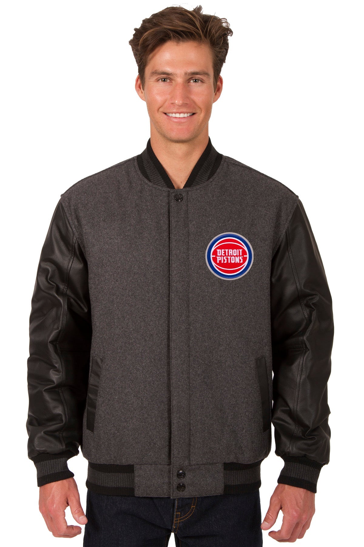 Detroit Pistons Reversible Wool and Leather Jacket