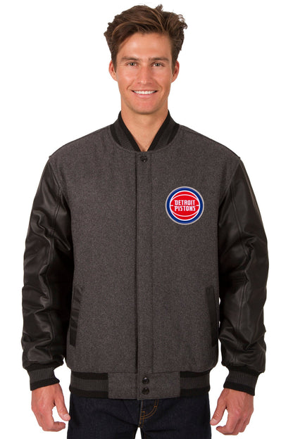 Detroit Pistons Reversible Wool and Leather Jacket
