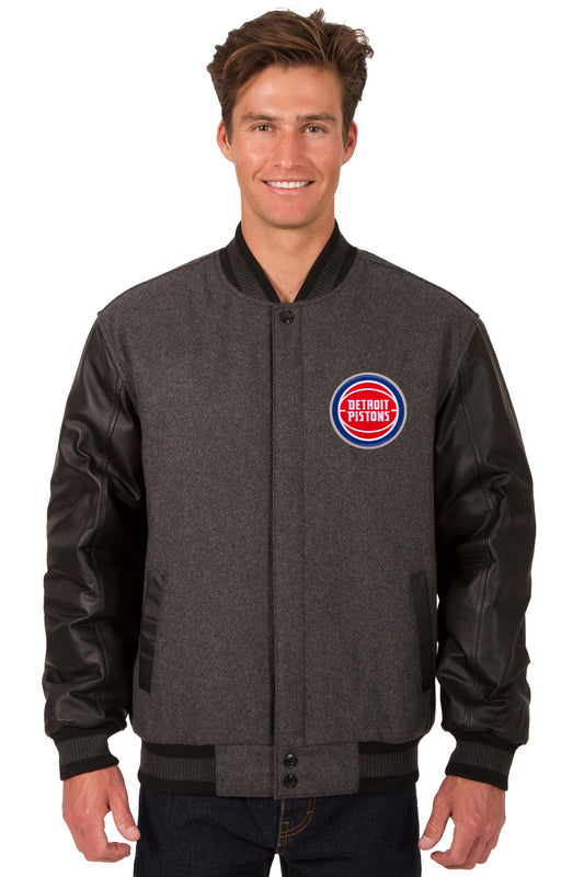 Detroit Pistons Reversible Wool and Leather Jacket
