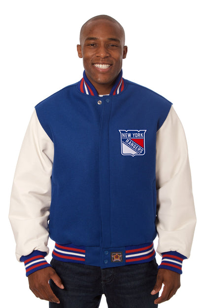 New York Rangers Embroidered Wool and Leather Jacket