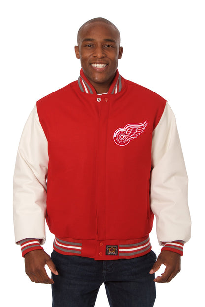 Detroit Red Wings Embroidered Wool and Leather Jacket