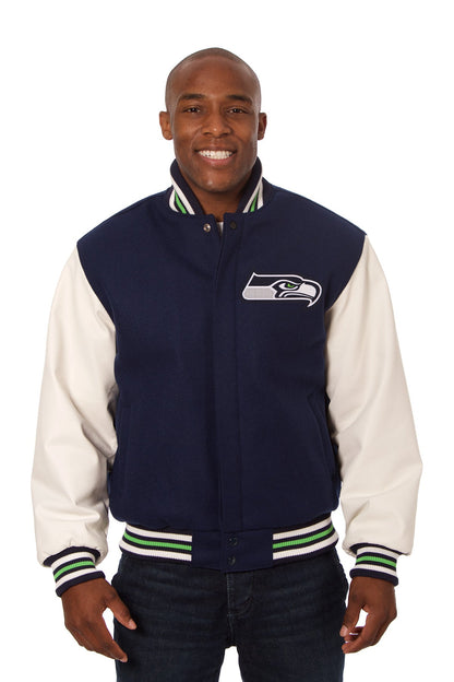 Seattle Seahawks Embroidered Wool and Leather Jacket