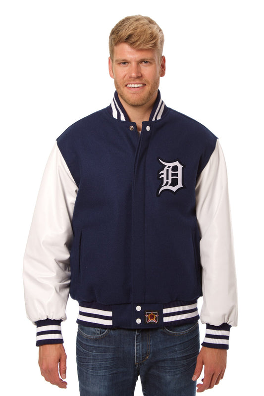 Detroit Tigers Embroidered Wool and Leather Jacket